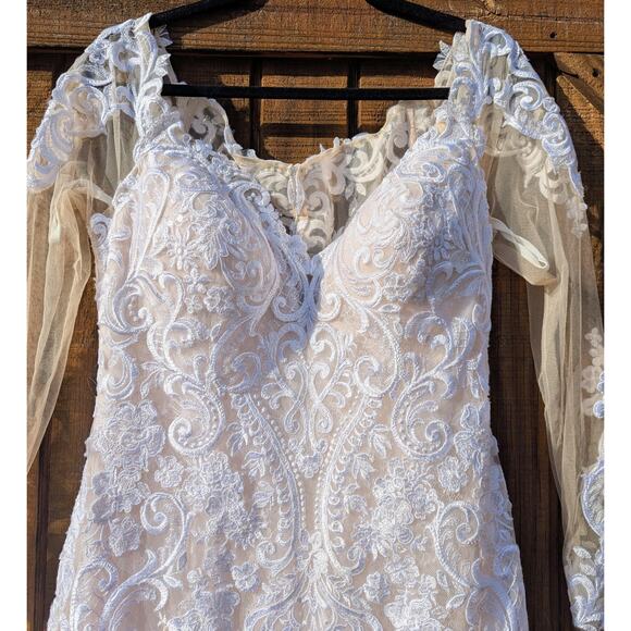 Eddy K Wedding Dress Long Sleeve Lace Fit & Flare Off-Shoulder Illusion Neckline - Picture 4 of 8